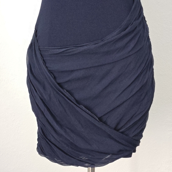 NWOT Alice & Olivia Navy Blue‎ Silk Draped Sexy Bodycon Mini Strapless Dress - Picture 6 of 8